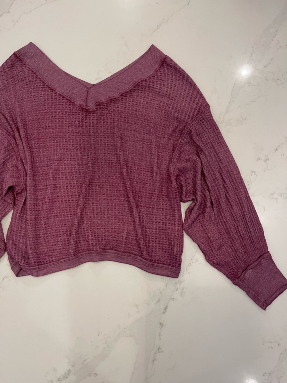 We The Free Women’s Waffle-Knit V-Neck Purple Top - Picture 4 of 16